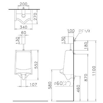 Bản vẽ kỹ thuật bồn tiểu Caesar U0230