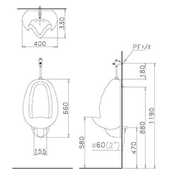 Bản vẽ bệ tiểu Caesar U0231