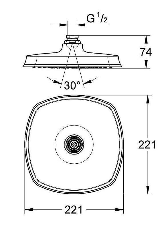 Bản vẽ kỹ thuật bát sen 27974IGO Grohe Grandera 210