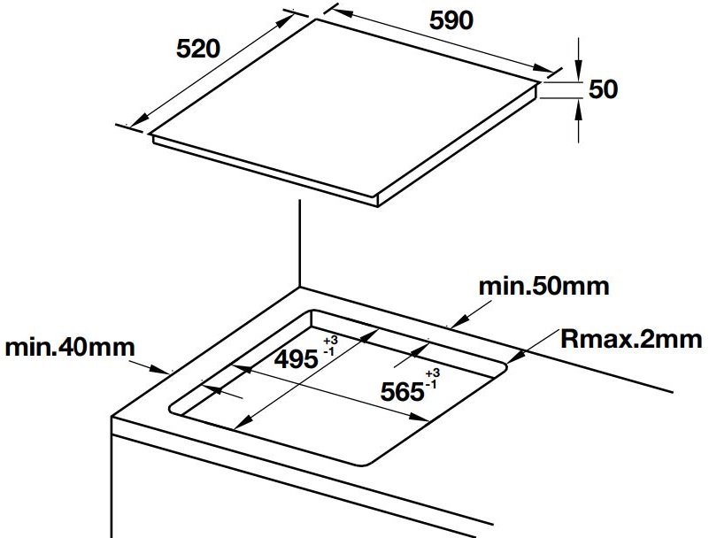 Bản vẽ bếp điện từ HC-IF60A Hafele 4 vùng nấu