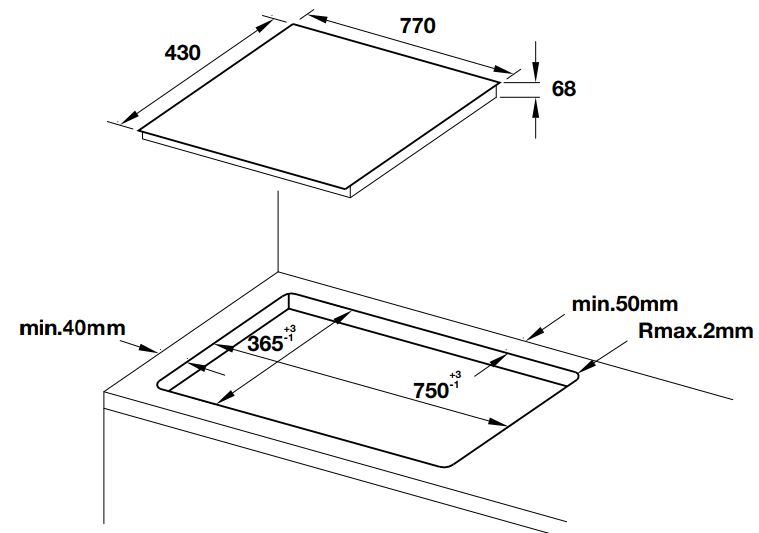 Bản vẽ bếp điện từ HC-IF77A Hafele 3 vùng nấu