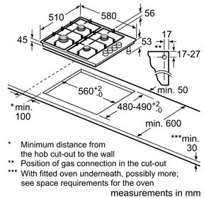 Bản vẽ bếp ga 3 vùng nấu PCC6A5B90 Bosch