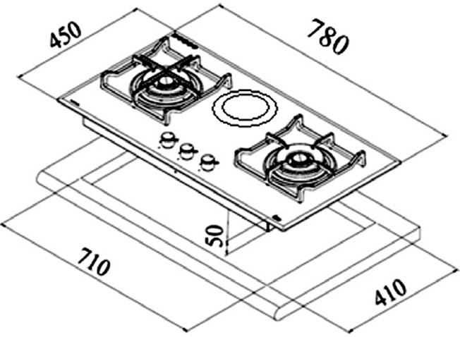 Bản vẽ kỹ thuật bếp ga âm Teka CGW Lux 78 2G 1P AI AL 2TR CI 2TR 40215002