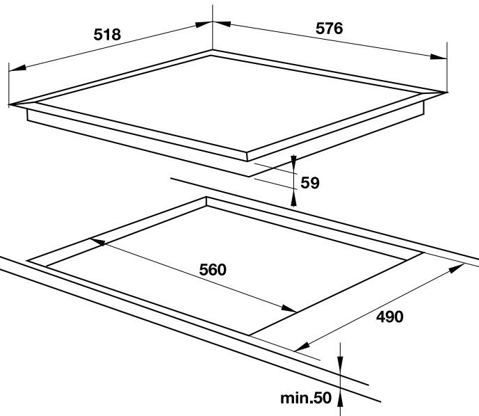 Bản vẽ bếp điện từ HC-I604C Hafele 4 vùng nấu