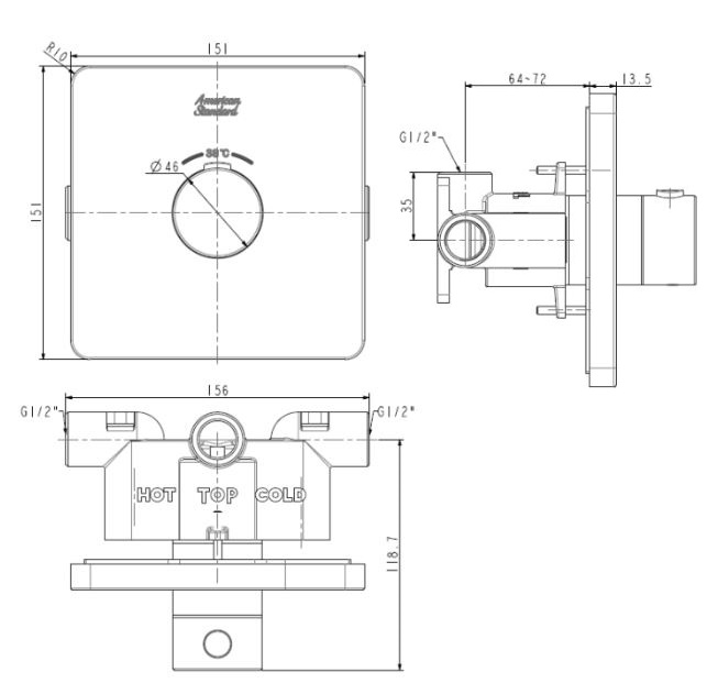 Bản vẽ bộ trộn âm tường American FFAS0930 nhiệt độ