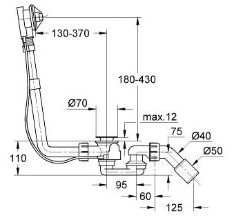 Bản vẽ bộ xả bồn tắm nằm 28943000 Grohe 