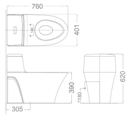 Bản vẽ bàn cầu điện tử American WP-2009PR