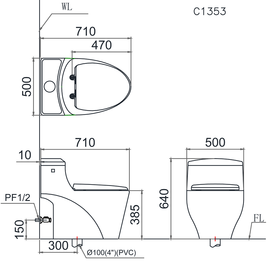 bản vẽ bồn cầu Caesar 1353