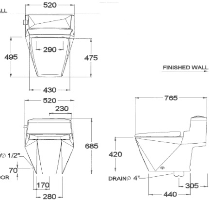 Bản vẽ bồn cầu C10077