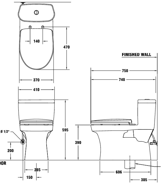 Bản vẽ bồn cầu C1015 COTTO 1 khối