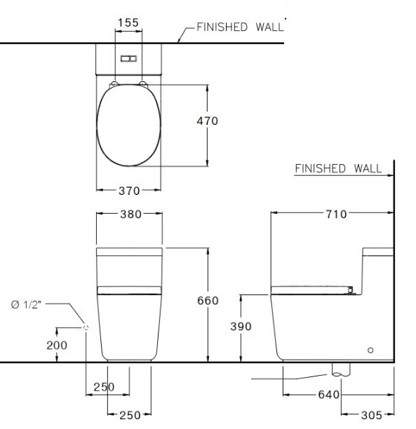 Bản vẽ kỹ thuật bồn cầu C102907 Cotto