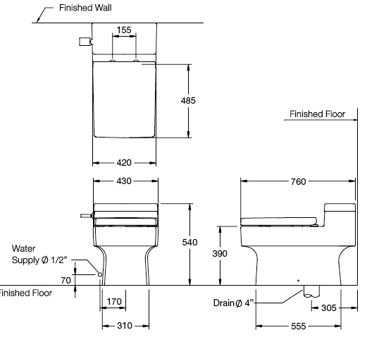 Bản vẽ kỹ thuật bồn cầu C10317