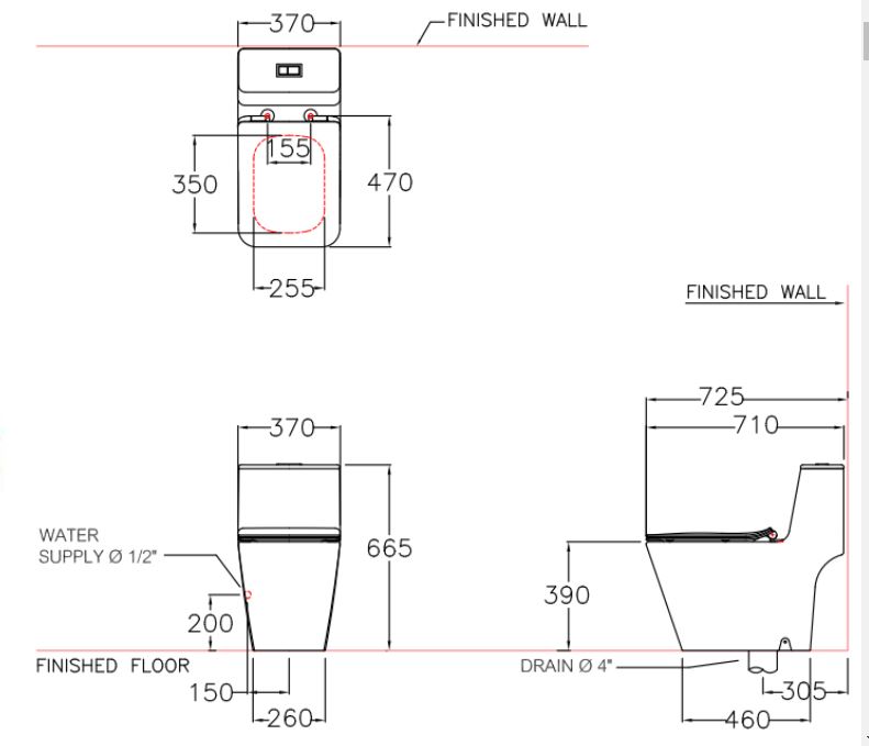 Bản vẽ kỹ thuật bồn cầu C10327 Cotto