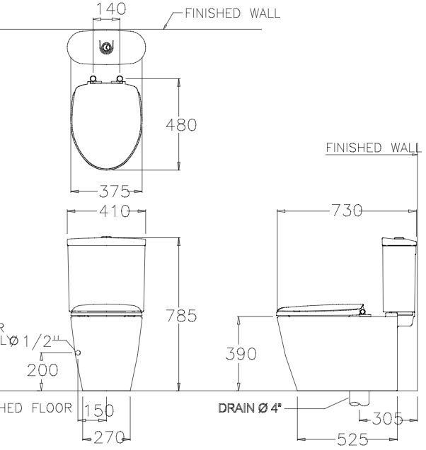 Bản vẽ kỹ thuật bồn cầu Cotto C16817