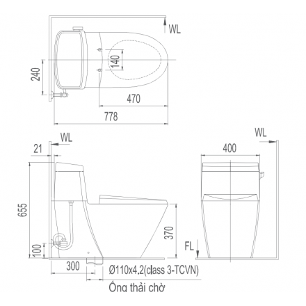 Bản vẽ bồn cầu Inax AC-918VRN - Xí bệt bàn cầu vệ sinh 1 khối