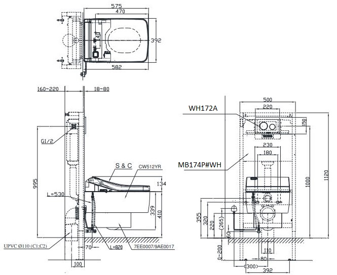 Bản vẽ kỹ thuật xí bệt CW512YR 9AE0017 TCF403EA​: