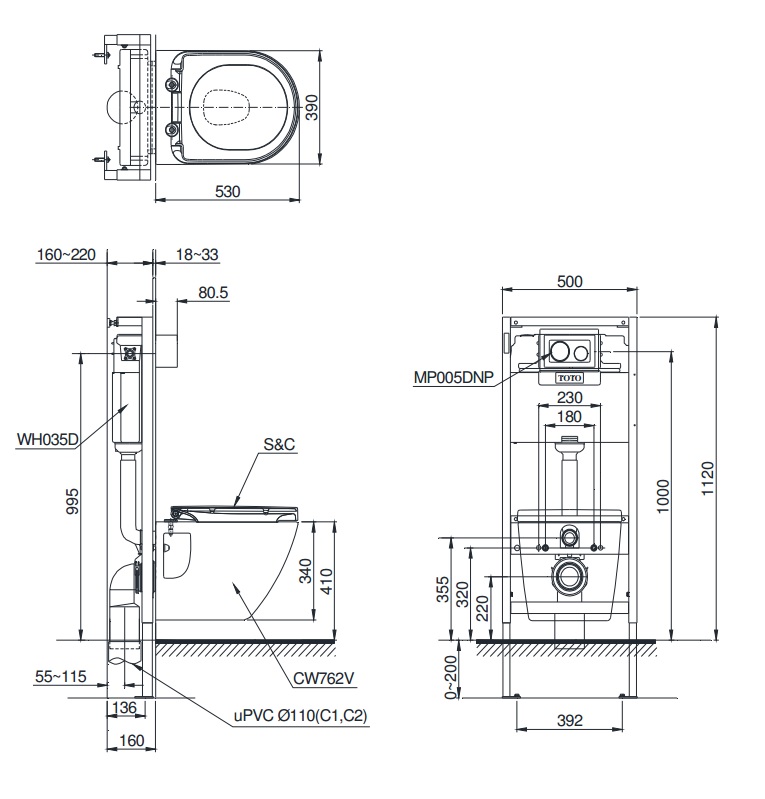 Bản vẽ kỹ thuật xí bệt CW672/WH035D/MB005DCP
