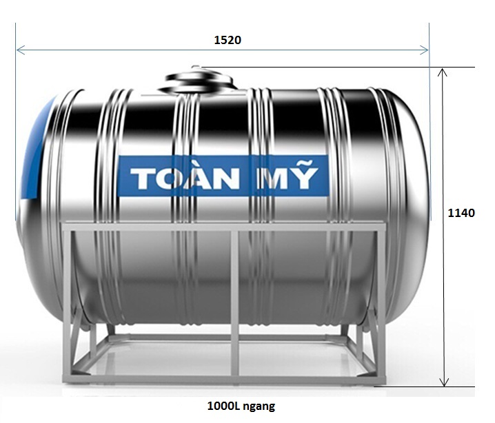 bản vẽ bồn nước Inox Toàn Mỹ 1000L ngang SUS 304