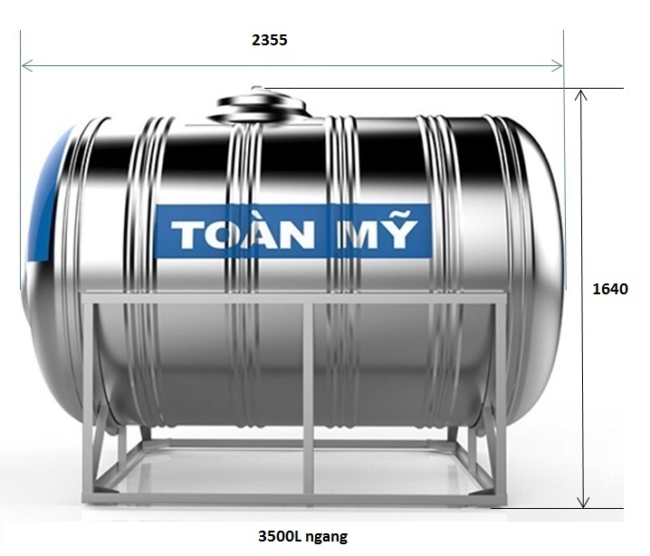 bản vẽ bồn nước Inox Toàn Mỹ 3500L ngang SUS 304