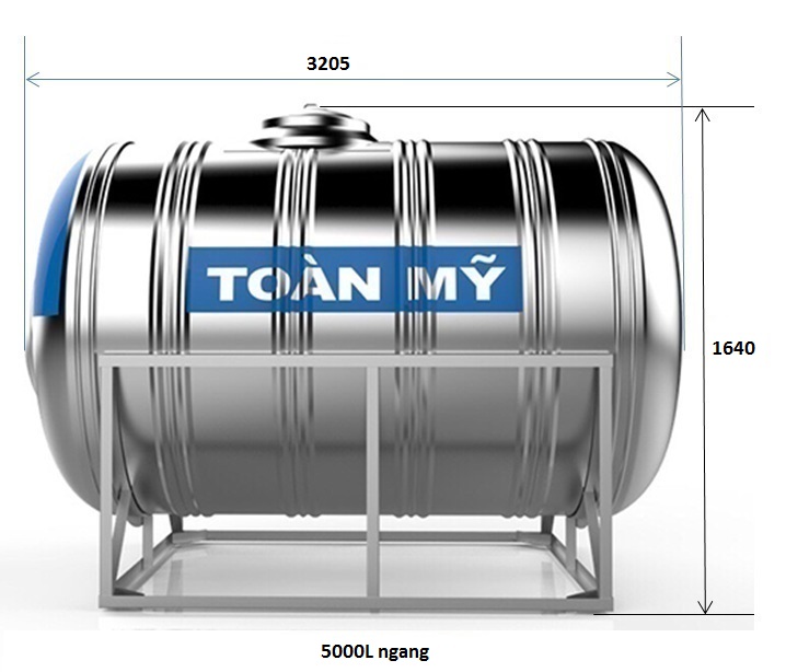 bản vẽ bồn nước Inox Toàn Mỹ 5000L ngang SUS 304