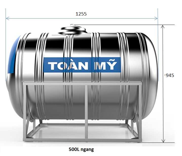 bản vẽ bồn nước Inox Toàn Mỹ 500L ngang SUS 304