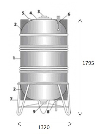 bản vẽ bồn nước Inox Toàn Mỹ 1500L đứng SUS 304