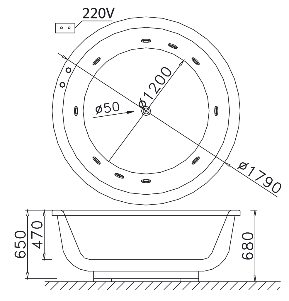 bản vẽ bồn tắm lập thể Caesar MT6470 massage