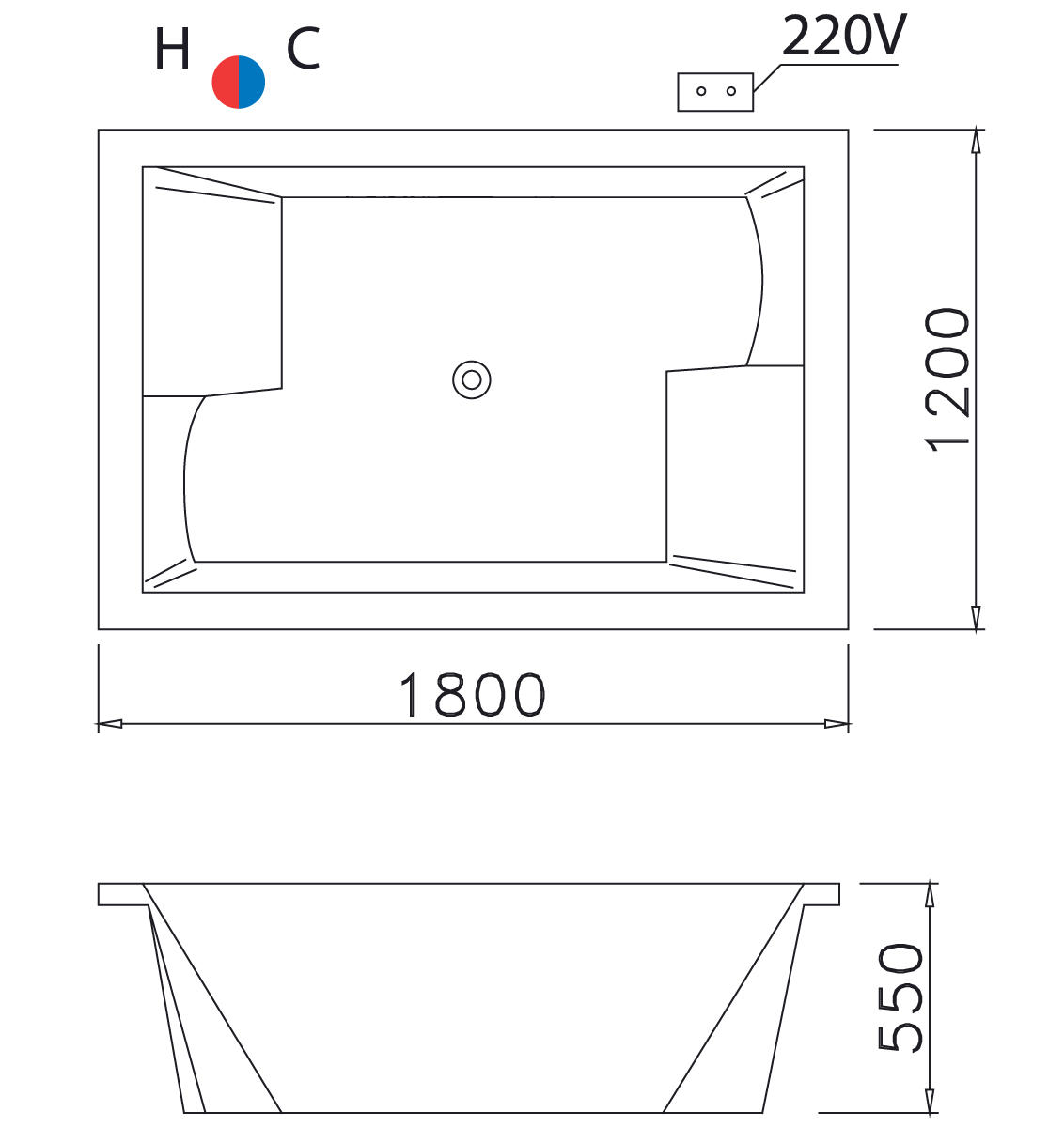 Bản vẽ bồn tắm đôi MT7180C Caesar