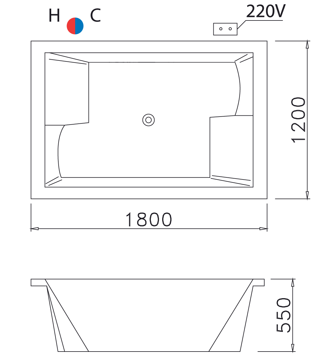 Bản vẽ bồn tắm đôi MT7180C Caesar