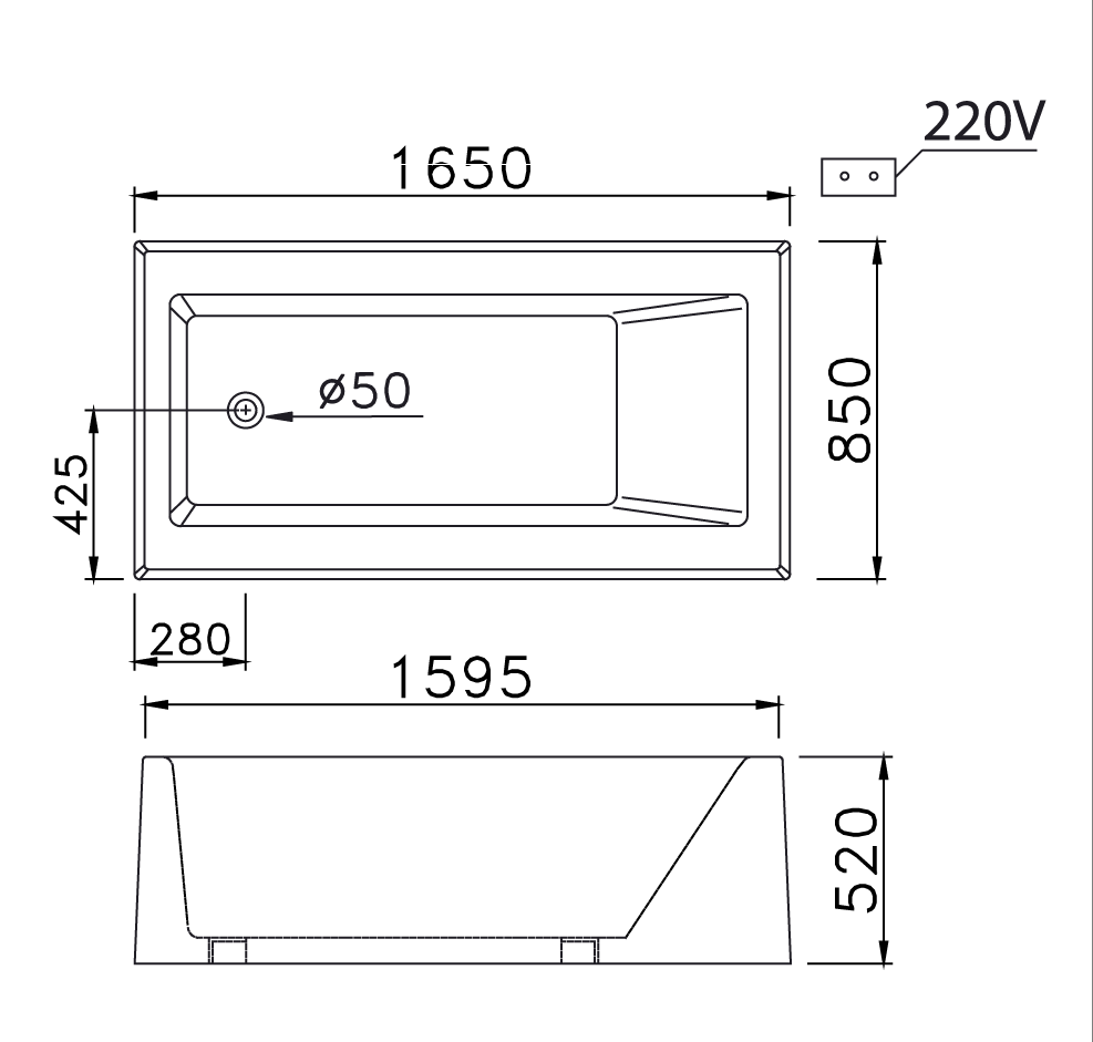 Bản vẽ bồn tắm đơn lập MT0660C Caesar