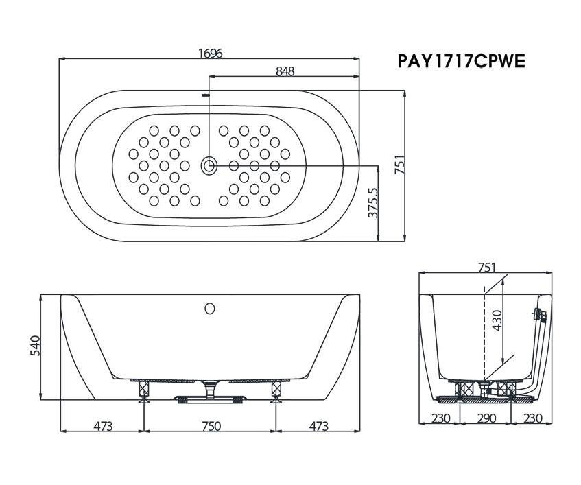 Bản vẽ bồn tắm TOTO PAY1717CPWE#W