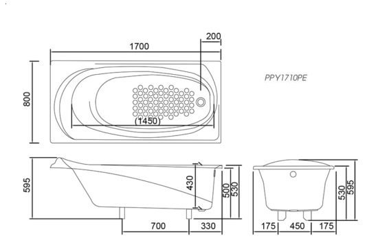 Bản vẽ bồn tắm TOTO PPY1710PE