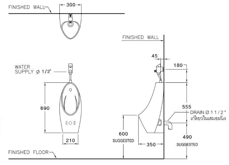 Bản vẽ kỹ thuật bồn tiểu C03207 Cotto