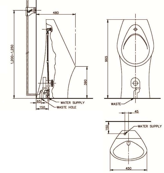 Bản vẽ bồn tiểu nam Nahm SVU24802000N01 đặt sàn