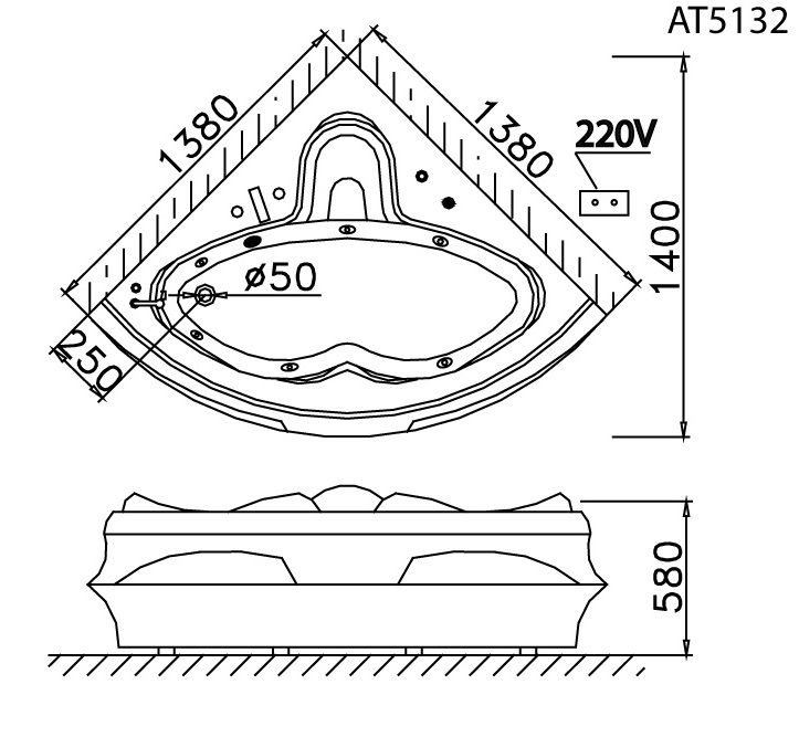 Bản vẽ kỹ thuật bồn tắm Caesar 5132