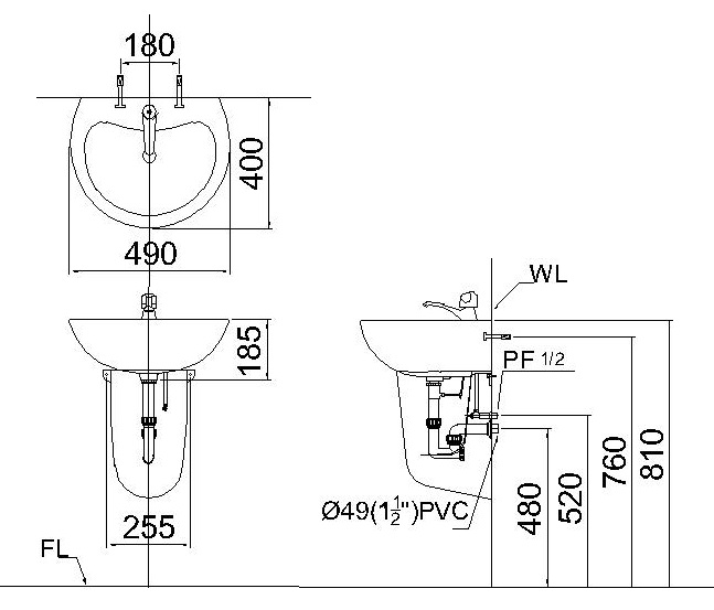 Bản vẽ kỹ thuật chậu Caesar L2150 P2441