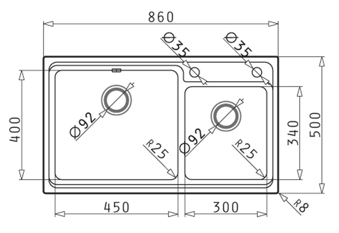 Bản vẽ kỹ thuật chậu rửa chén bát HMH 107149230 Bosch