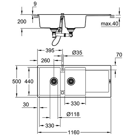 Bản vẽ kỹ thuật chậu bếp 31647AP0 Grohe