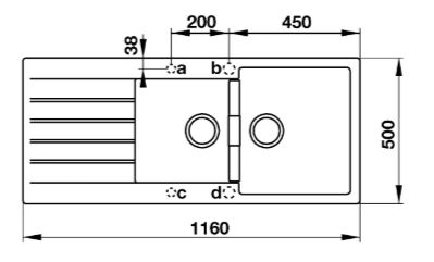 Bản vẽ chậu đá 570.35.370 Hafele Antonius 2 hộc