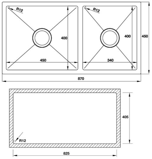 Bản vẽ chậu đá HS SD8745 Hafele 2 hộc