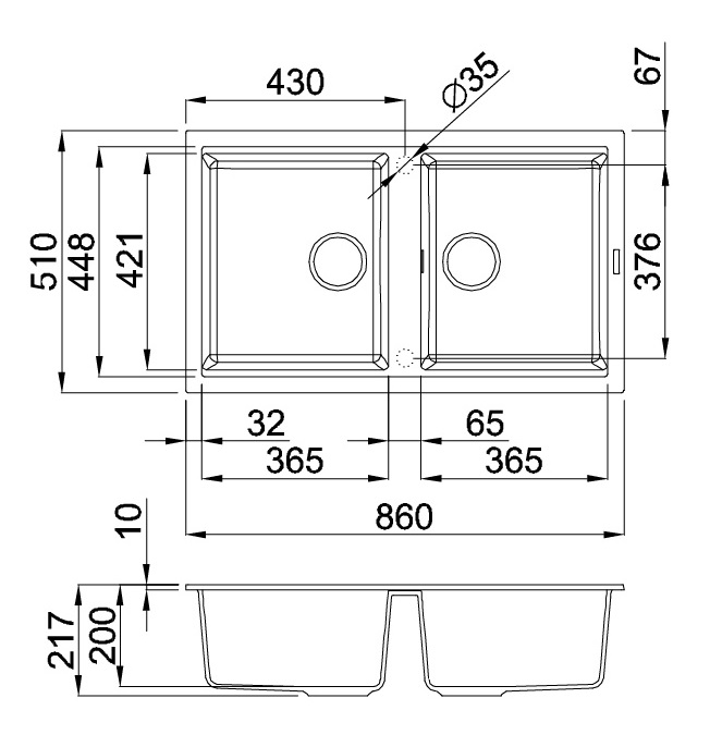 Bản vẽ kỹ thuật chậu đá Malloca NERO K-45040 rửa chén bát