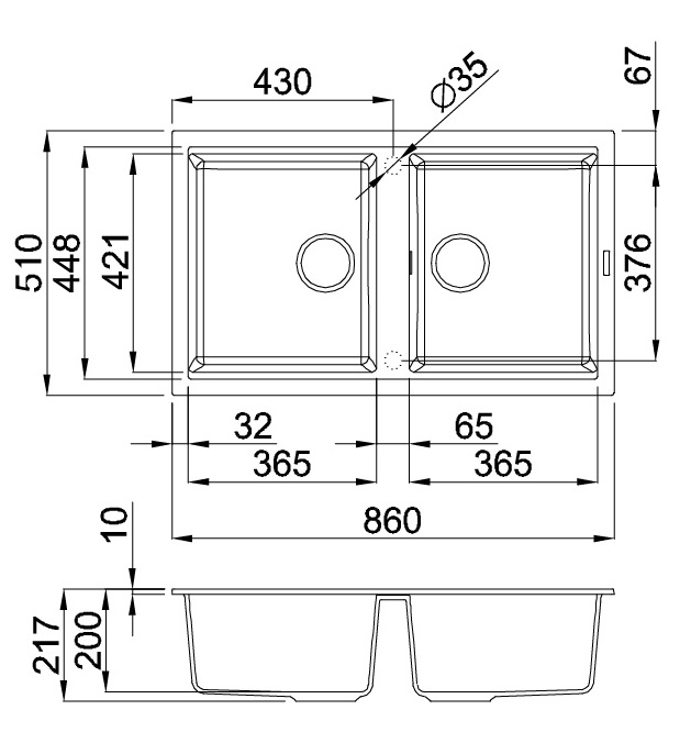 Bản vẽ kỹ thuật chậu đá Malloca TORTORA K-45043 rửa chén bát