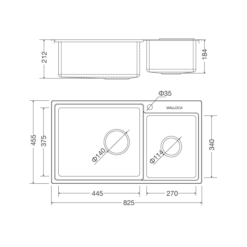 Bản vẽ kỹ thuật chậu inox 304 Malloca MS 1028D rửa chén bát