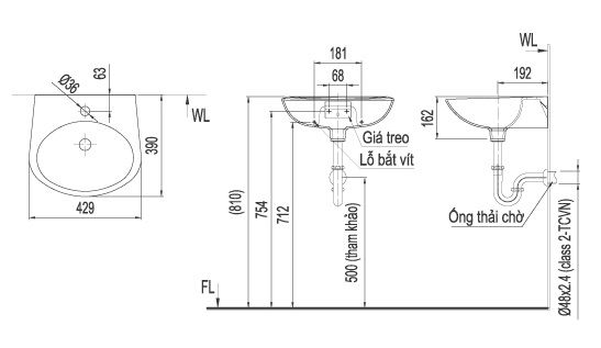 Bản vẽ bồn rửa mặt lavabo INAX L283V