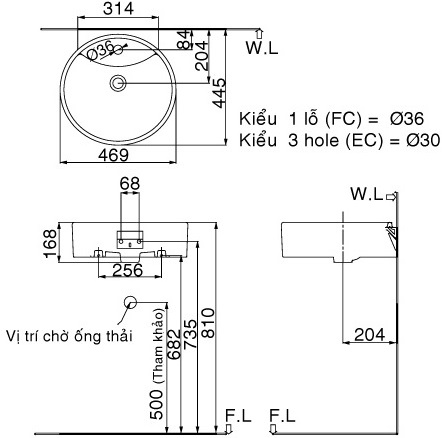 Bản vẽ bồn rửa mặt lavabo INAX L292V