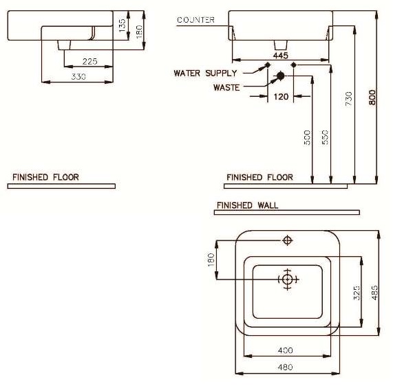 Bản vẽ lavabo Nahm SVW27804810N01 bán âm bàn