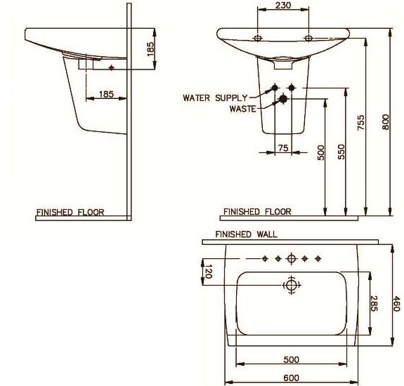 Bản vẽ lavabo Nahm SVW2320605XN01 SVH2710W400N01