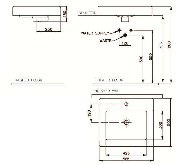 Bản vẽ lavabo Nahm SVW2100565XN01 treo tường