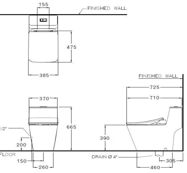 Bản vẽ kỹ thuật bàn cầu Cotto C 10327 - CV8