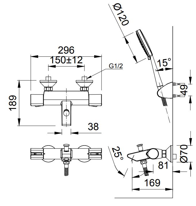 Bản vẽ kỹ thuật sen nhiệt độ Inax BFV6013T